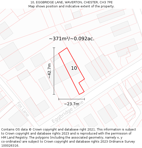 10, EGGBRIDGE LANE, WAVERTON, CHESTER, CH3 7PE: Plot and title map