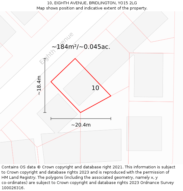 10, EIGHTH AVENUE, BRIDLINGTON, YO15 2LG: Plot and title map