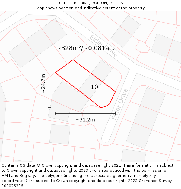 10, ELDER DRIVE, BOLTON, BL3 1AT: Plot and title map