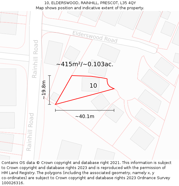 10, ELDERSWOOD, RAINHILL, PRESCOT, L35 4QY: Plot and title map