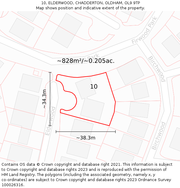 10, ELDERWOOD, CHADDERTON, OLDHAM, OL9 9TP: Plot and title map