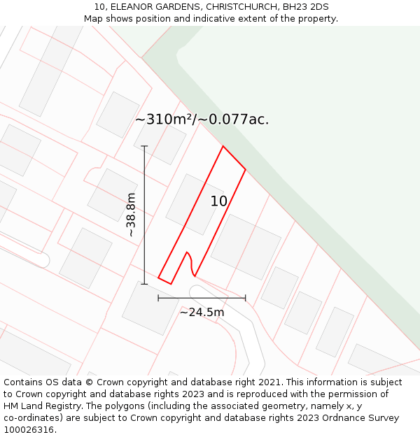 10, ELEANOR GARDENS, CHRISTCHURCH, BH23 2DS: Plot and title map