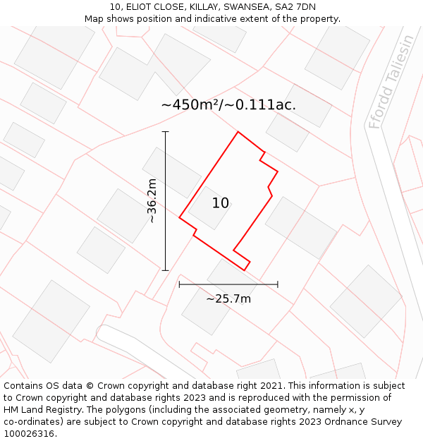 10, ELIOT CLOSE, KILLAY, SWANSEA, SA2 7DN: Plot and title map