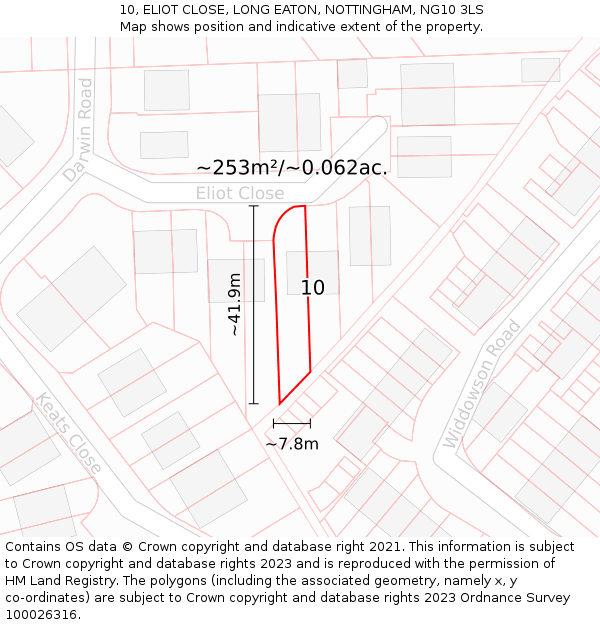 10, ELIOT CLOSE, LONG EATON, NOTTINGHAM, NG10 3LS: Plot and title map