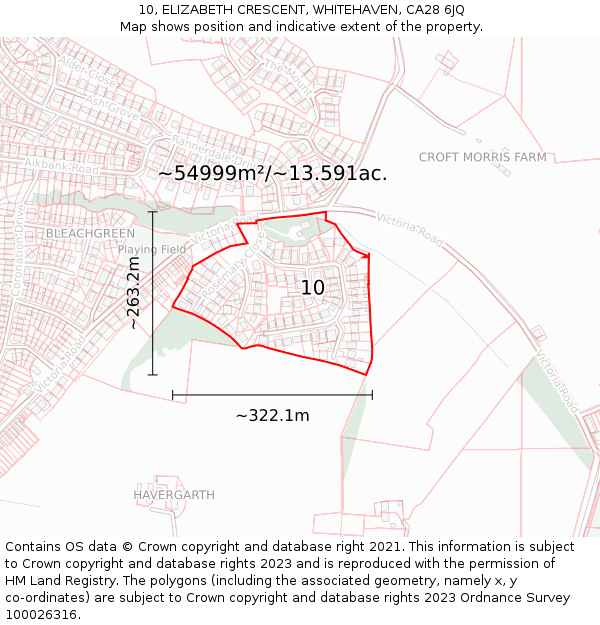 10, ELIZABETH CRESCENT, WHITEHAVEN, CA28 6JQ: Plot and title map