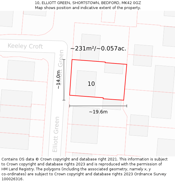 10, ELLIOTT GREEN, SHORTSTOWN, BEDFORD, MK42 0GZ: Plot and title map