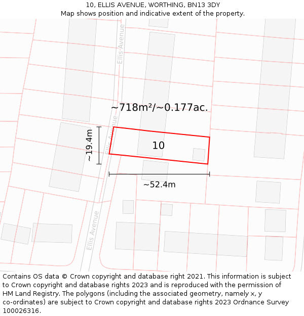10, ELLIS AVENUE, WORTHING, BN13 3DY: Plot and title map