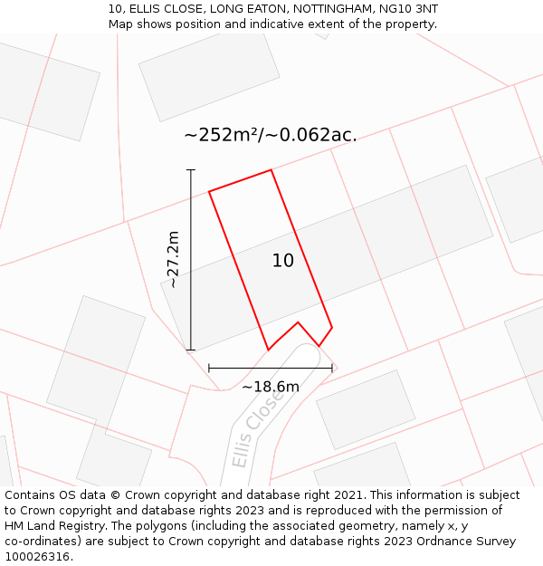 10, ELLIS CLOSE, LONG EATON, NOTTINGHAM, NG10 3NT: Plot and title map