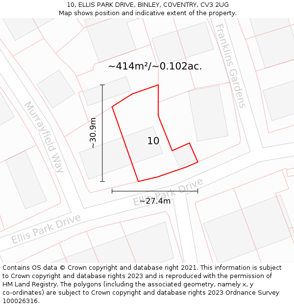 10, ELLIS PARK DRIVE, BINLEY, COVENTRY, CV3 2UG: Plot and title map