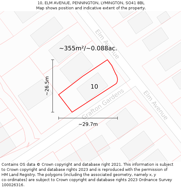 10, ELM AVENUE, PENNINGTON, LYMINGTON, SO41 8BL: Plot and title map