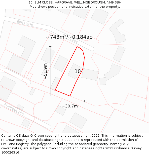 10, ELM CLOSE, HARGRAVE, WELLINGBOROUGH, NN9 6BH: Plot and title map