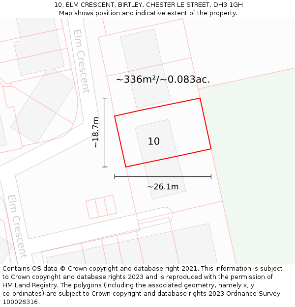 10, ELM CRESCENT, BIRTLEY, CHESTER LE STREET, DH3 1GH: Plot and title map