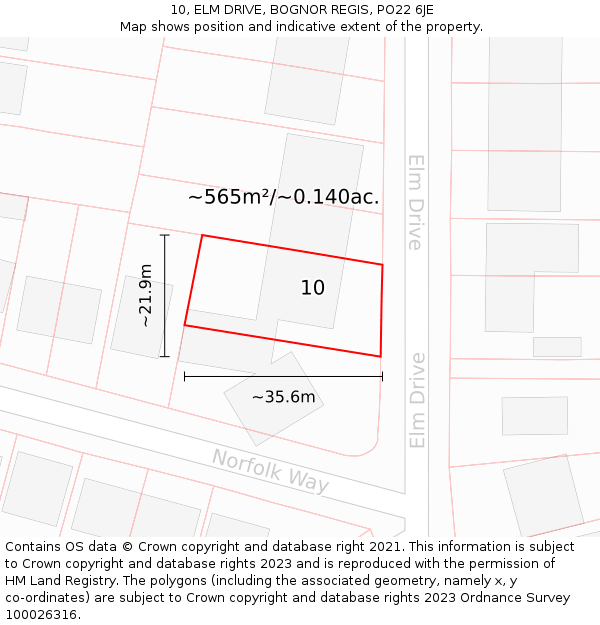 10, ELM DRIVE, BOGNOR REGIS, PO22 6JE: Plot and title map