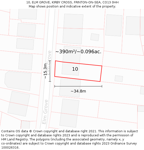 10, ELM GROVE, KIRBY CROSS, FRINTON-ON-SEA, CO13 0HH: Plot and title map