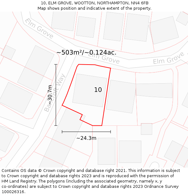 10, ELM GROVE, WOOTTON, NORTHAMPTON, NN4 6FB: Plot and title map