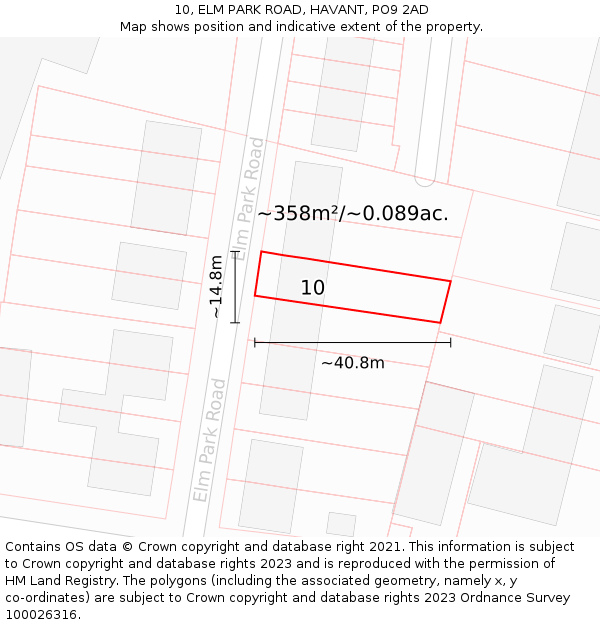 10, ELM PARK ROAD, HAVANT, PO9 2AD: Plot and title map