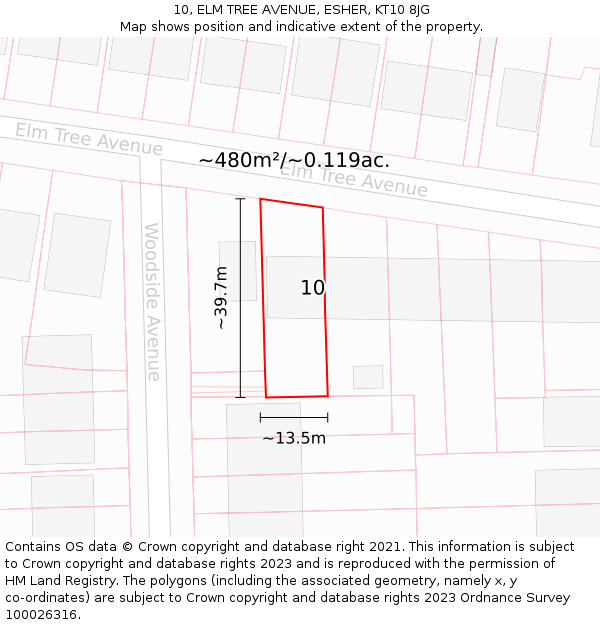 10, ELM TREE AVENUE, ESHER, KT10 8JG: Plot and title map