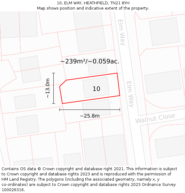 10, ELM WAY, HEATHFIELD, TN21 8YH: Plot and title map