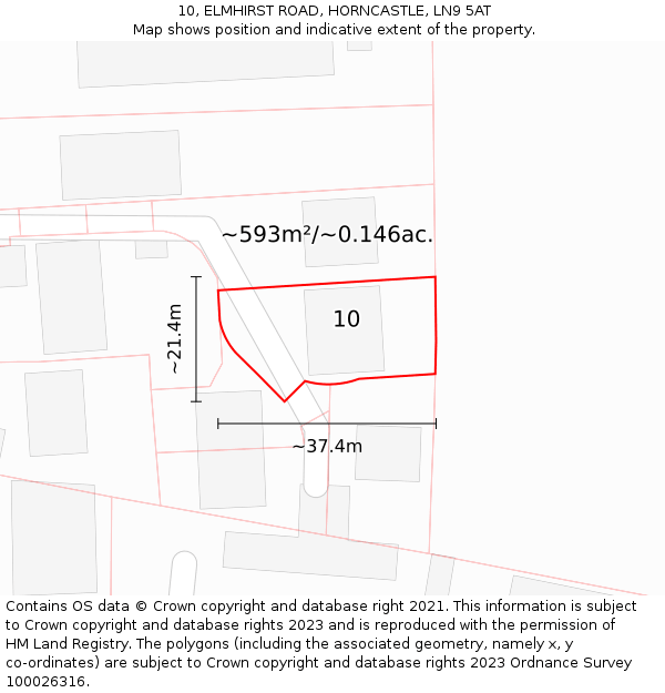 10, ELMHIRST ROAD, HORNCASTLE, LN9 5AT: Plot and title map