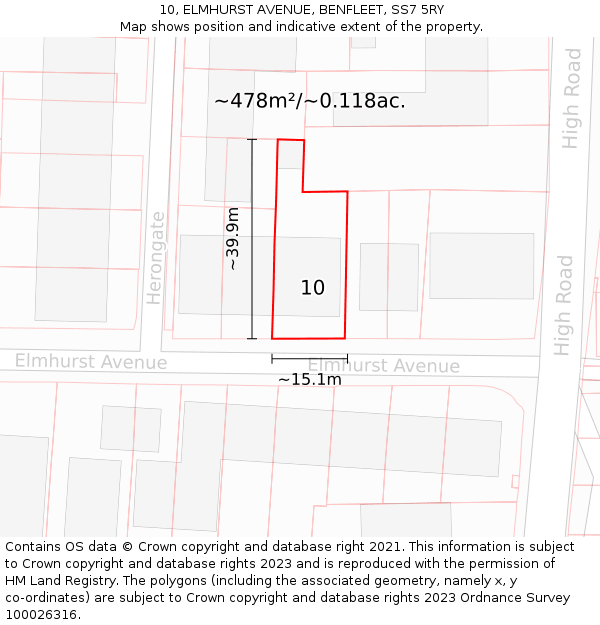 10, ELMHURST AVENUE, BENFLEET, SS7 5RY: Plot and title map