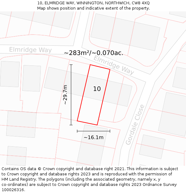 10, ELMRIDGE WAY, WINNINGTON, NORTHWICH, CW8 4XQ: Plot and title map