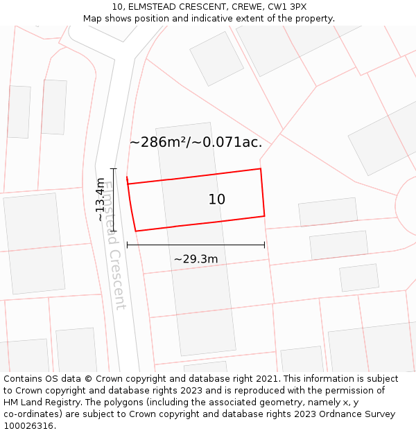 10, ELMSTEAD CRESCENT, CREWE, CW1 3PX: Plot and title map