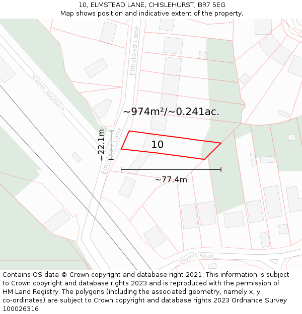 10, ELMSTEAD LANE, CHISLEHURST, BR7 5EG: Plot and title map