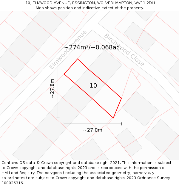 10, ELMWOOD AVENUE, ESSINGTON, WOLVERHAMPTON, WV11 2DH: Plot and title map