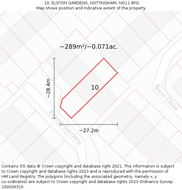 10, ELSTON GARDENS, NOTTINGHAM, NG11 8PQ: Plot and title map