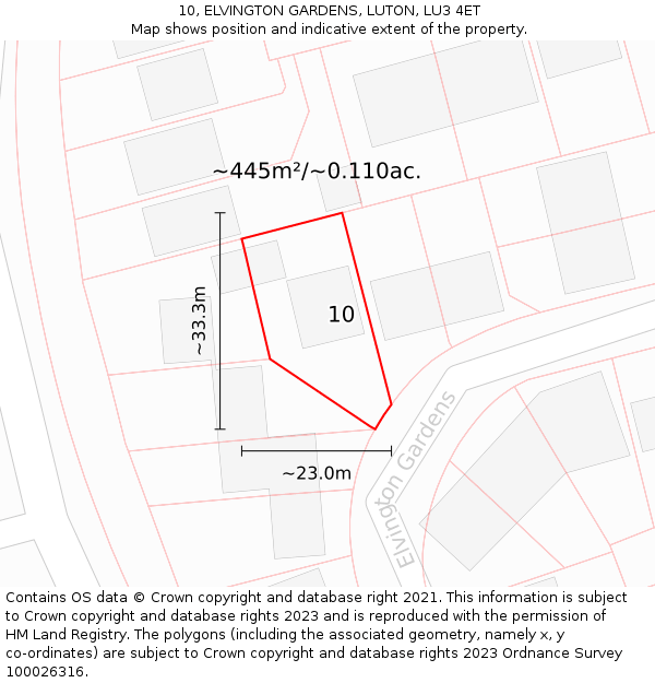 10, ELVINGTON GARDENS, LUTON, LU3 4ET: Plot and title map