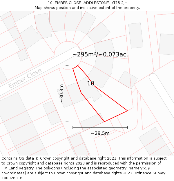 10, EMBER CLOSE, ADDLESTONE, KT15 2JH: Plot and title map
