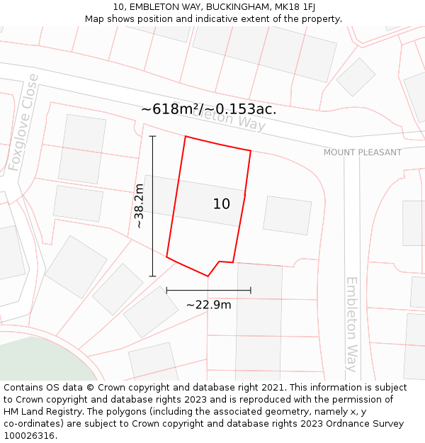 10, EMBLETON WAY, BUCKINGHAM, MK18 1FJ: Plot and title map