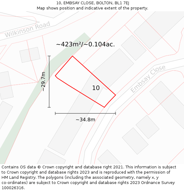 10, EMBSAY CLOSE, BOLTON, BL1 7EJ: Plot and title map