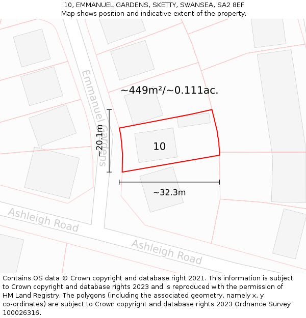 10, EMMANUEL GARDENS, SKETTY, SWANSEA, SA2 8EF: Plot and title map