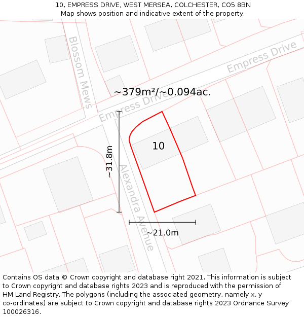 10, EMPRESS DRIVE, WEST MERSEA, COLCHESTER, CO5 8BN: Plot and title map