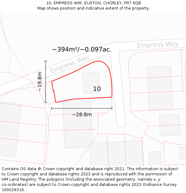 10, EMPRESS WAY, EUXTON, CHORLEY, PR7 6QB: Plot and title map