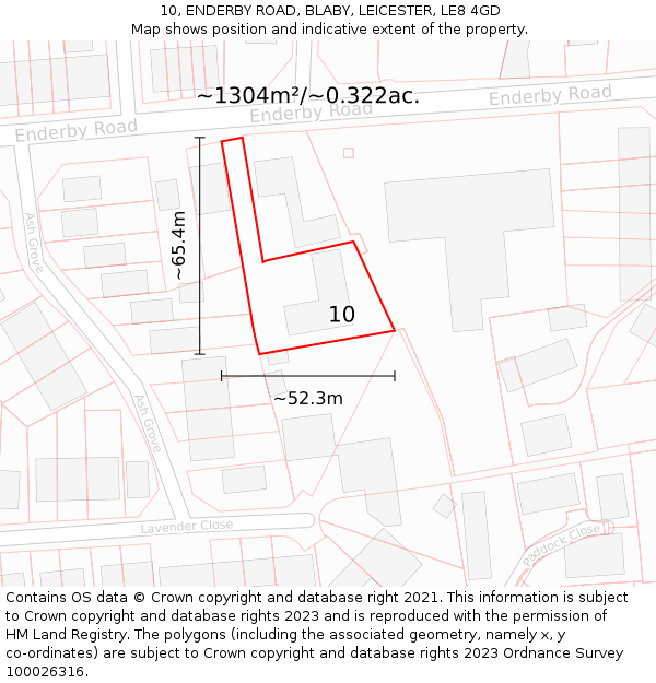 10, ENDERBY ROAD, BLABY, LEICESTER, LE8 4GD: Plot and title map