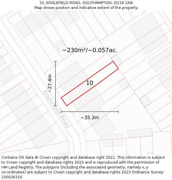 10, ENGLEFIELD ROAD, SOUTHAMPTON, SO18 1AW: Plot and title map