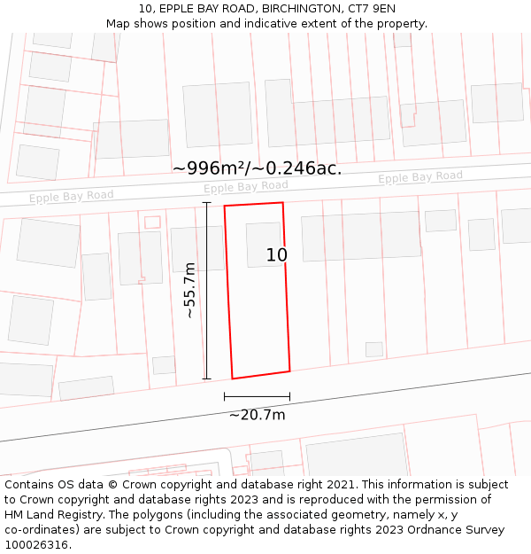 10, EPPLE BAY ROAD, BIRCHINGTON, CT7 9EN: Plot and title map