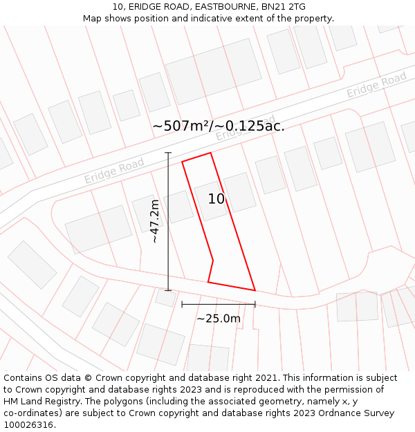 10, ERIDGE ROAD, EASTBOURNE, BN21 2TG: Plot and title map