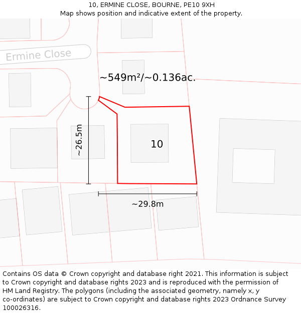 10, ERMINE CLOSE, BOURNE, PE10 9XH: Plot and title map