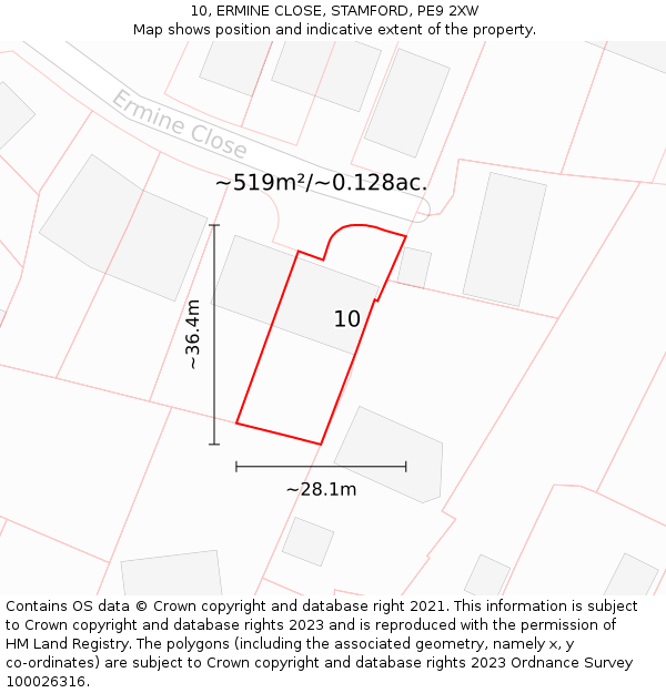 10, ERMINE CLOSE, STAMFORD, PE9 2XW: Plot and title map