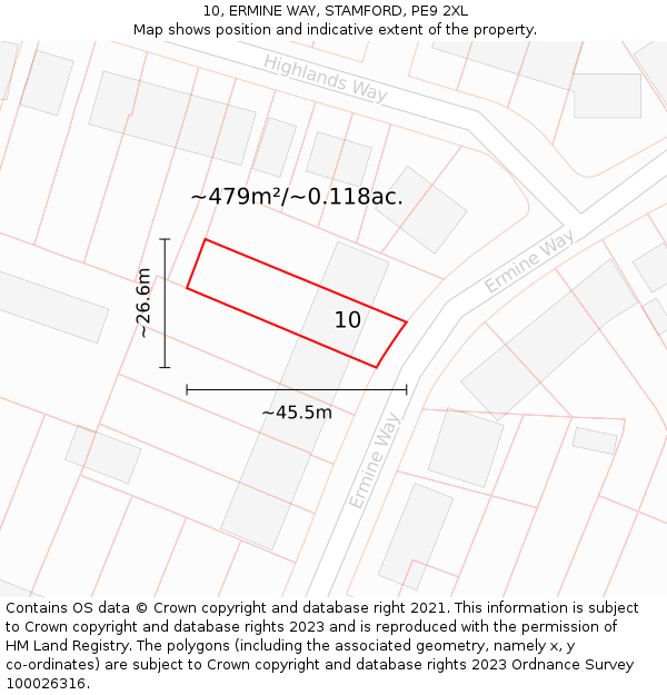 10, ERMINE WAY, STAMFORD, PE9 2XL: Plot and title map