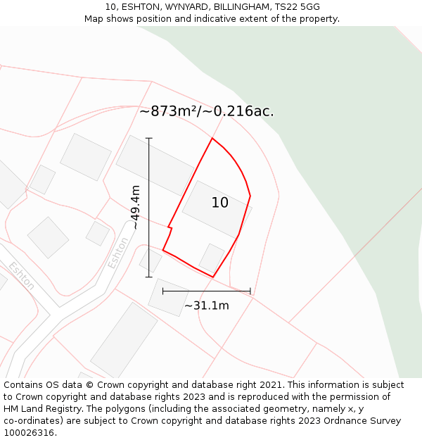 10, ESHTON, WYNYARD, BILLINGHAM, TS22 5GG: Plot and title map