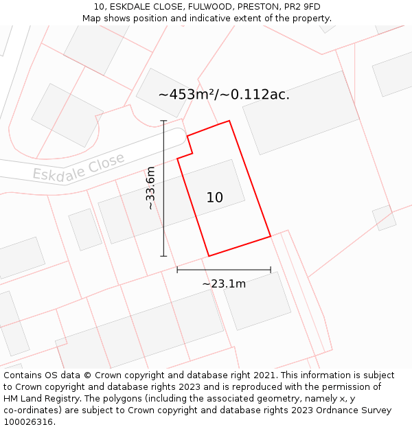 10, ESKDALE CLOSE, FULWOOD, PRESTON, PR2 9FD: Plot and title map