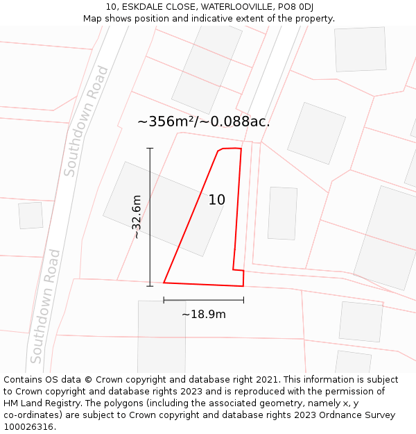 10, ESKDALE CLOSE, WATERLOOVILLE, PO8 0DJ: Plot and title map