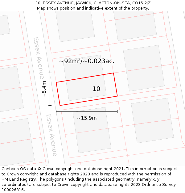 10, ESSEX AVENUE, JAYWICK, CLACTON-ON-SEA, CO15 2JZ: Plot and title map