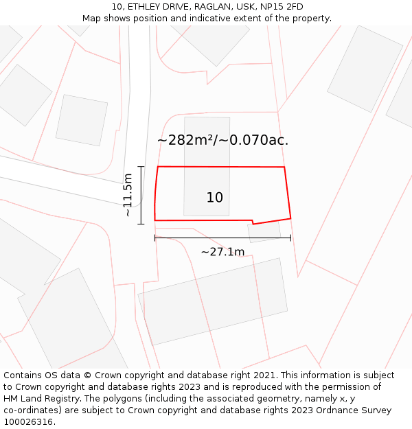 10, ETHLEY DRIVE, RAGLAN, USK, NP15 2FD: Plot and title map