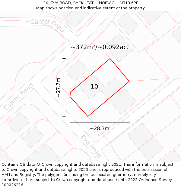 10, EVA ROAD, RACKHEATH, NORWICH, NR13 6PE: Plot and title map