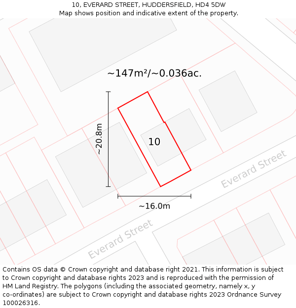 10, EVERARD STREET, HUDDERSFIELD, HD4 5DW: Plot and title map